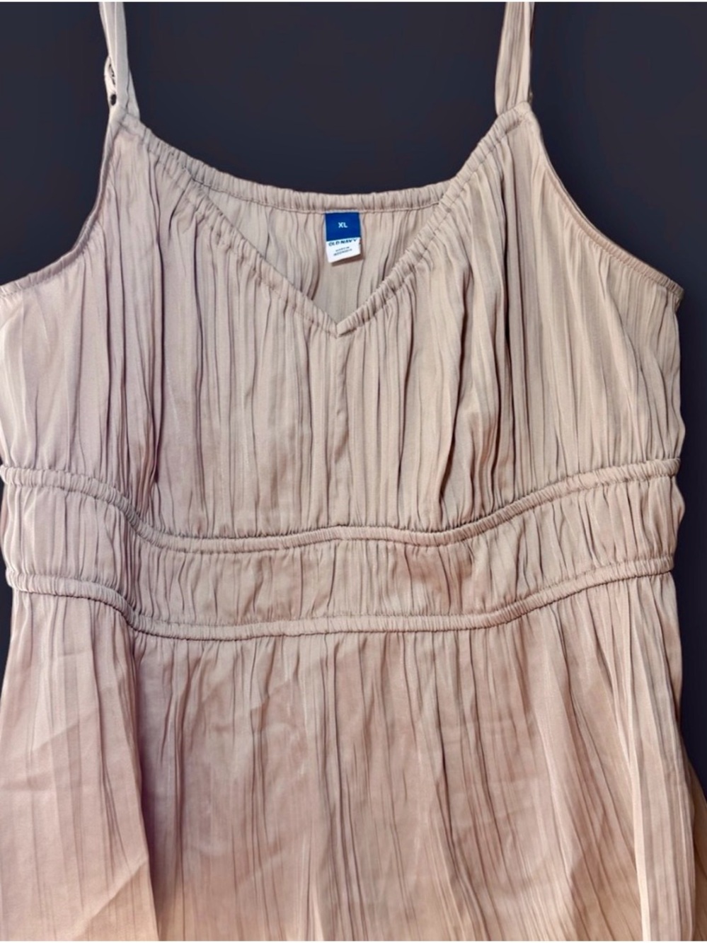 Womens Old Navy Tank Top XL Satin Babydoll Smocked Spaghetti Strap V Neck New